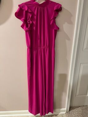 STATE Fuchsia Ruffle-Sleeve Jumpsuit Sexy Keyhole Back With Back Zipper Size M